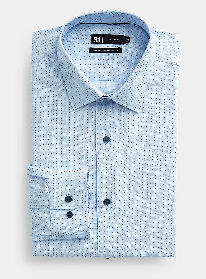 Le 31 Baby Blue Pure cotton dotwork shirt Modern fit for men