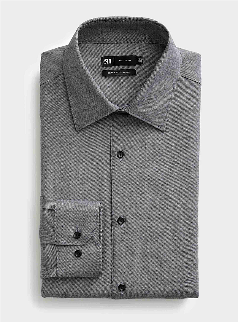 Le 31 Dark Grey Flannel-like micro-jacquard shirt Slim fit for men