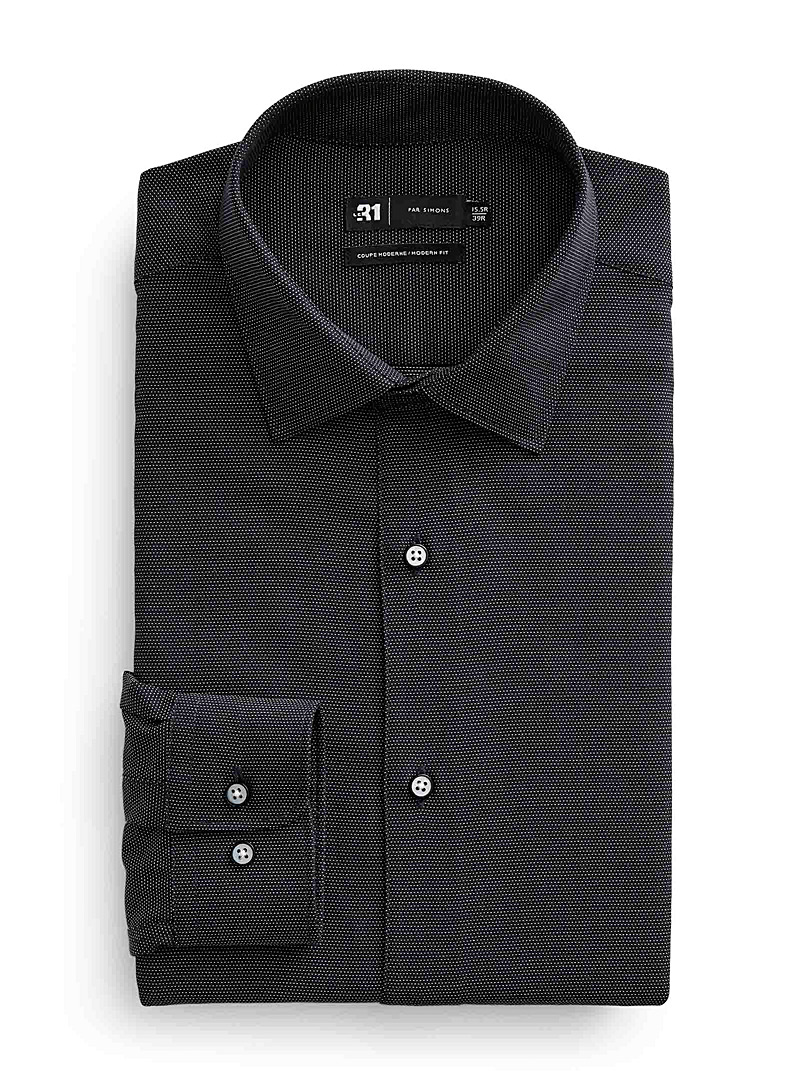 Le 31: La chemise jacquard pointillé Coupe moderne Noir pour homme