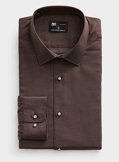 Le 31: La chemise jacquard pointill&eacute; <b>Coupe moderne</b> Brun pour homme