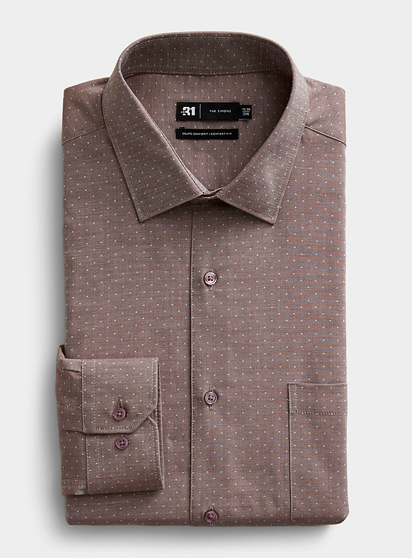 Le 31 Brown Jacquard check taupe shirt Comfort fit for men