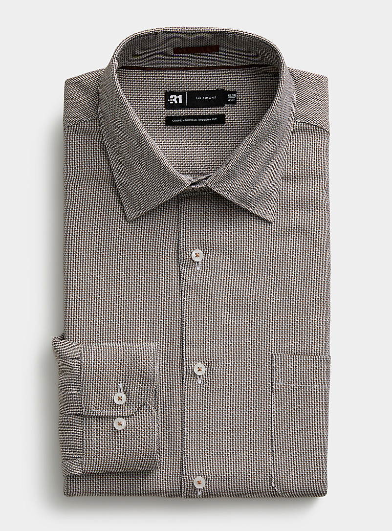 Le 31 Brown Jacquard mini-mosaic shirt Modern fit for men