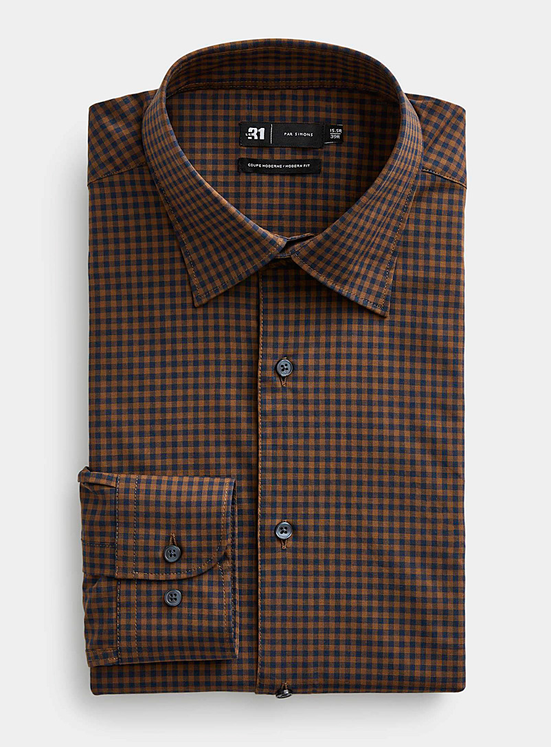 Le 31: La chemise minivichy deux tons Coupe moderne Brun à motifs pour homme