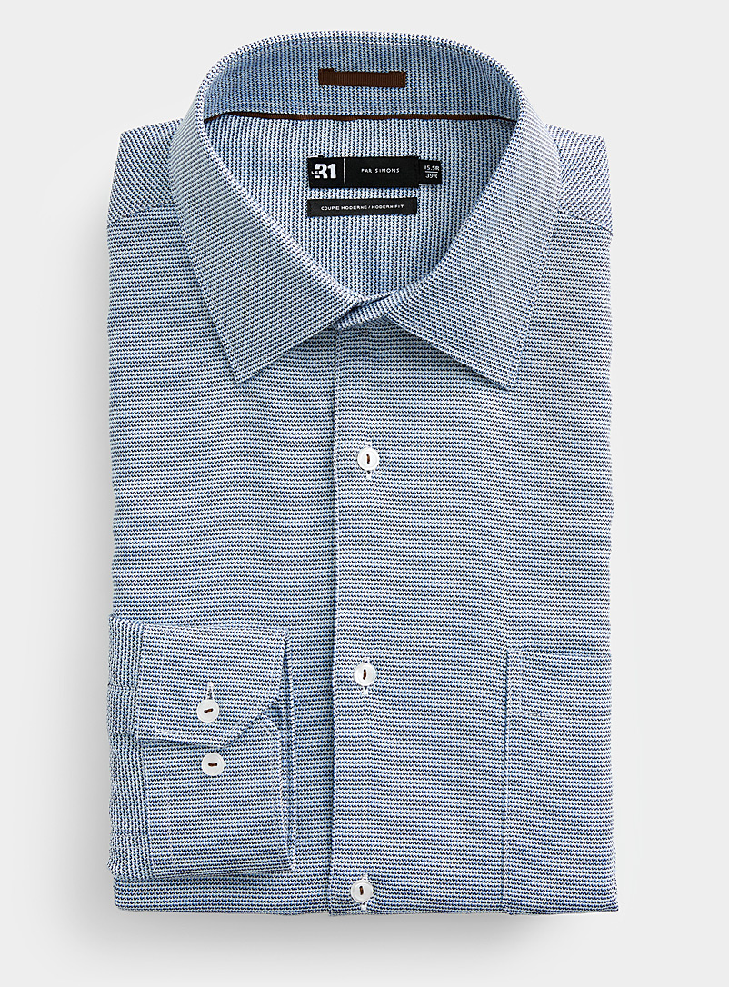 Le 31 Blue Jacquard mini-mosaic blue shirt Modern fit for men