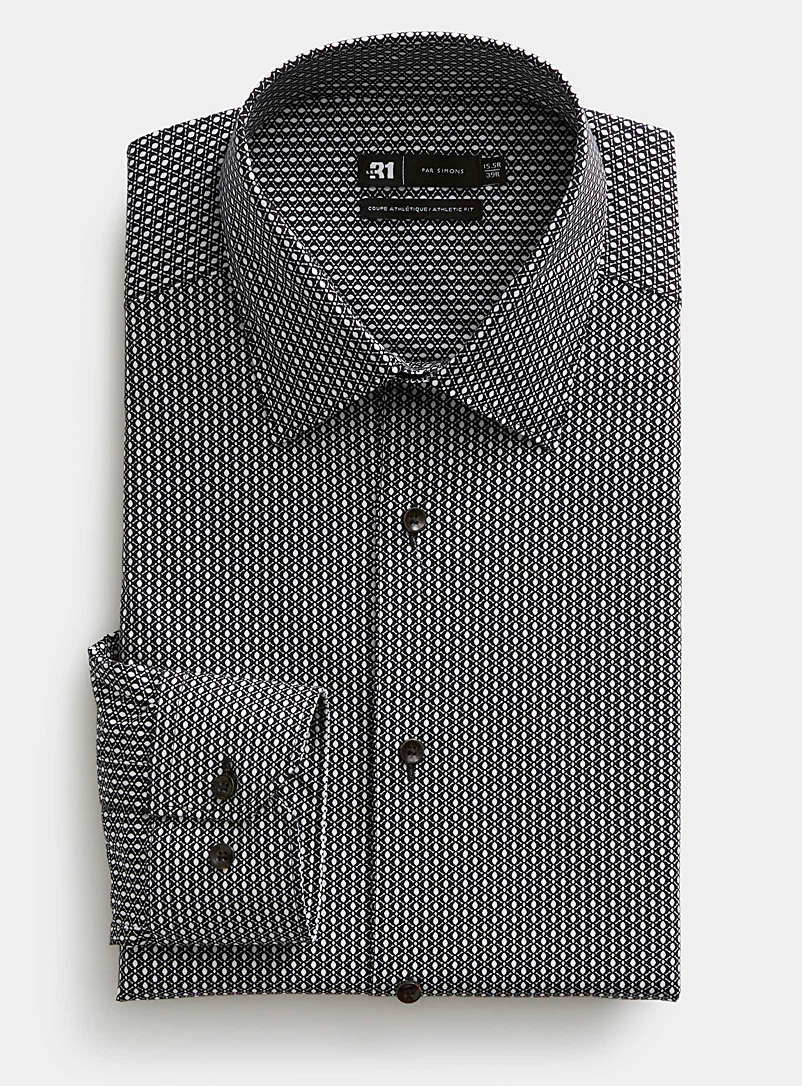 Le 31 Patterned Black Contrasting ocelli stretch shirt Athletic fit for men