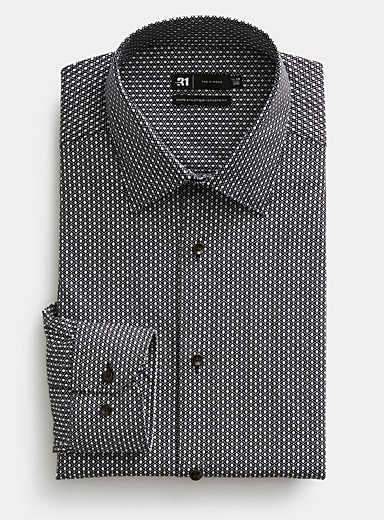 Le 31 Patterned Black Contrasting eyespot stretch shirt Athletic fit for men