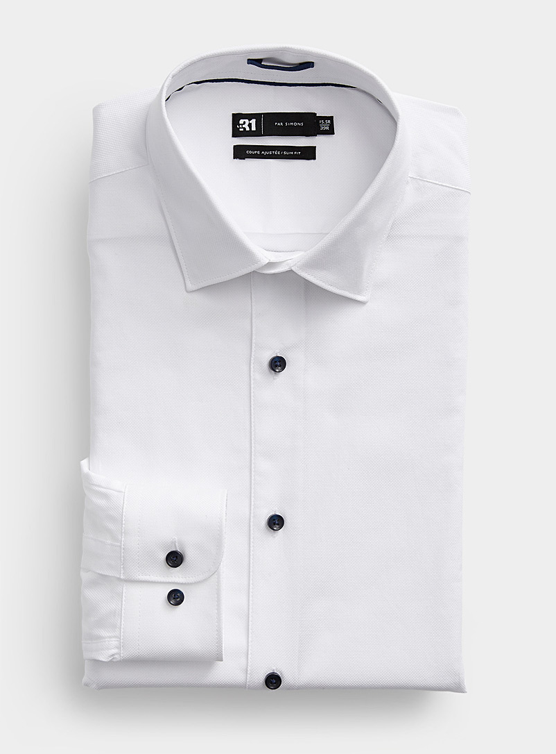 Le 31: La chemise blanche piquée boutons contraste Coupe ajustée Blanc pour homme