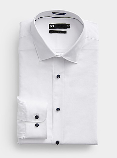 Le 31 White Contrast-button piqué white shirt Slim fit for men