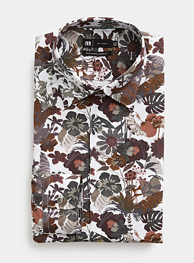 Le 31 Sand Neutral-coloured tropical flower shirt Modern fit for men
