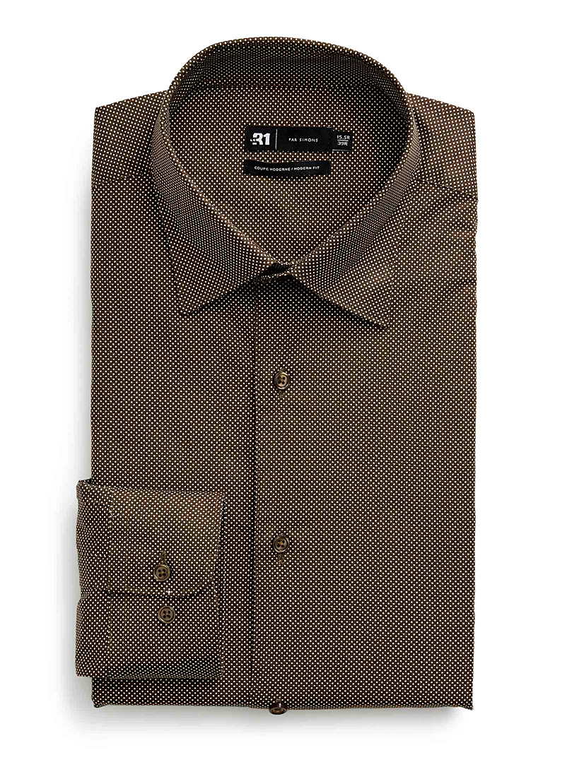 Le 31 Brown White pin dot stretch shirt Modern fit for men