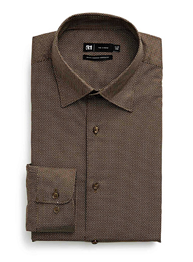 Le 31 Brown White pin dot stretch shirt Modern fit for men
