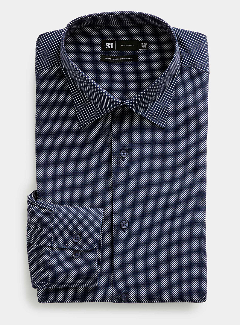 Le 31 Blue White pin dot stretch shirt Modern fit for men
