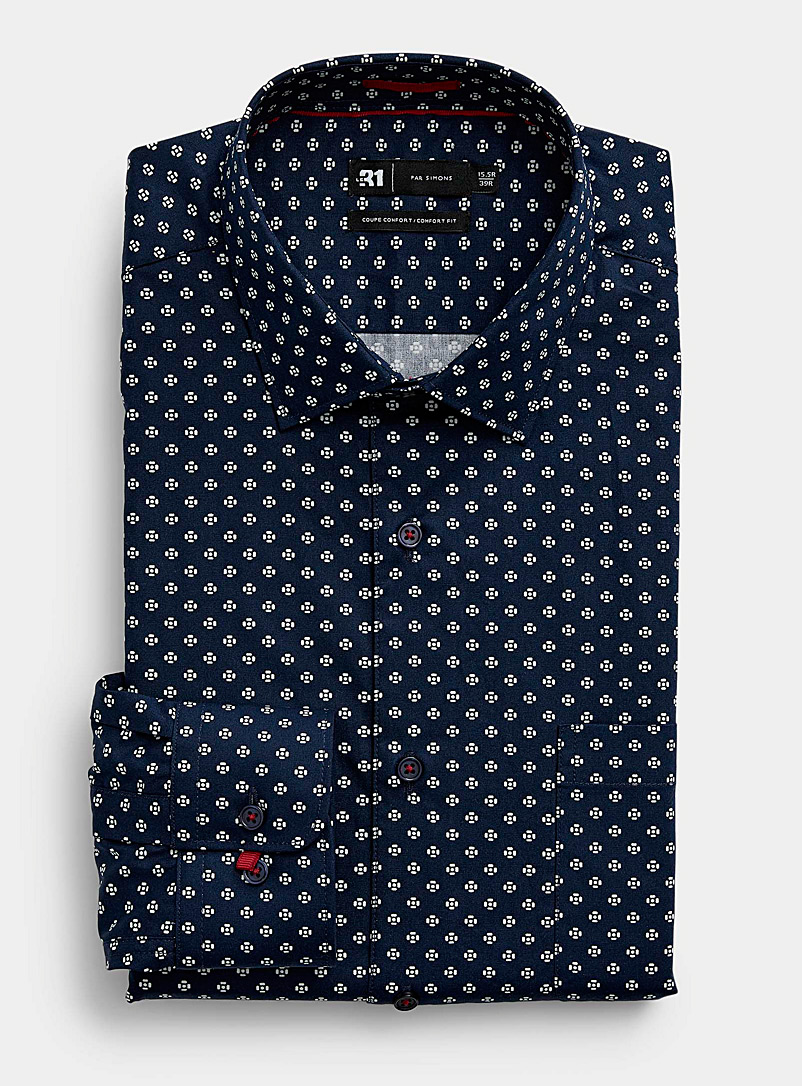 Le 31 Navy/Midnight Blue Geo flower organic cotton shirt Comfort fit for men