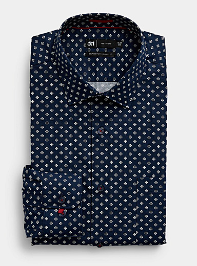 Le 31 Marine Blue Geo flower organic cotton shirt Comfort fit for men