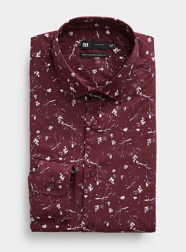 Le 31 Ruby Red Plant silhouette burgundy shirt Athletic fit for men