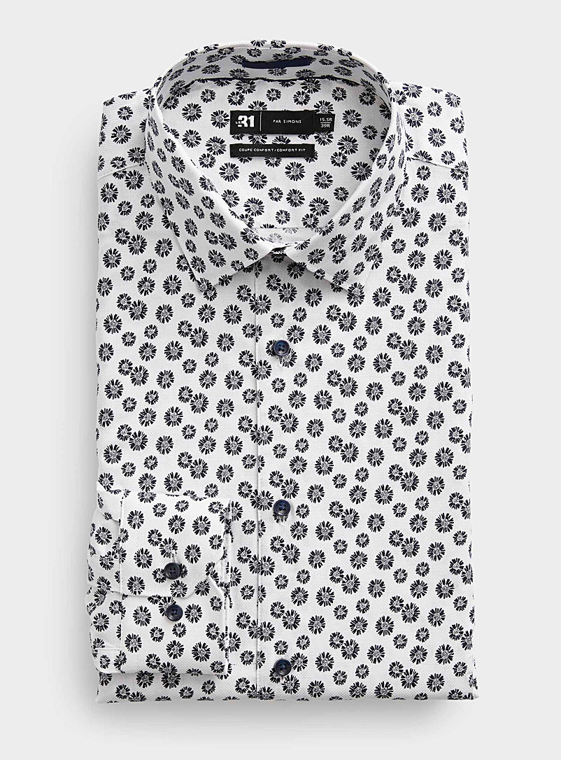Le 31: La chemise piquée marguerites contraste Coupe confort Blanc à motif pour homme