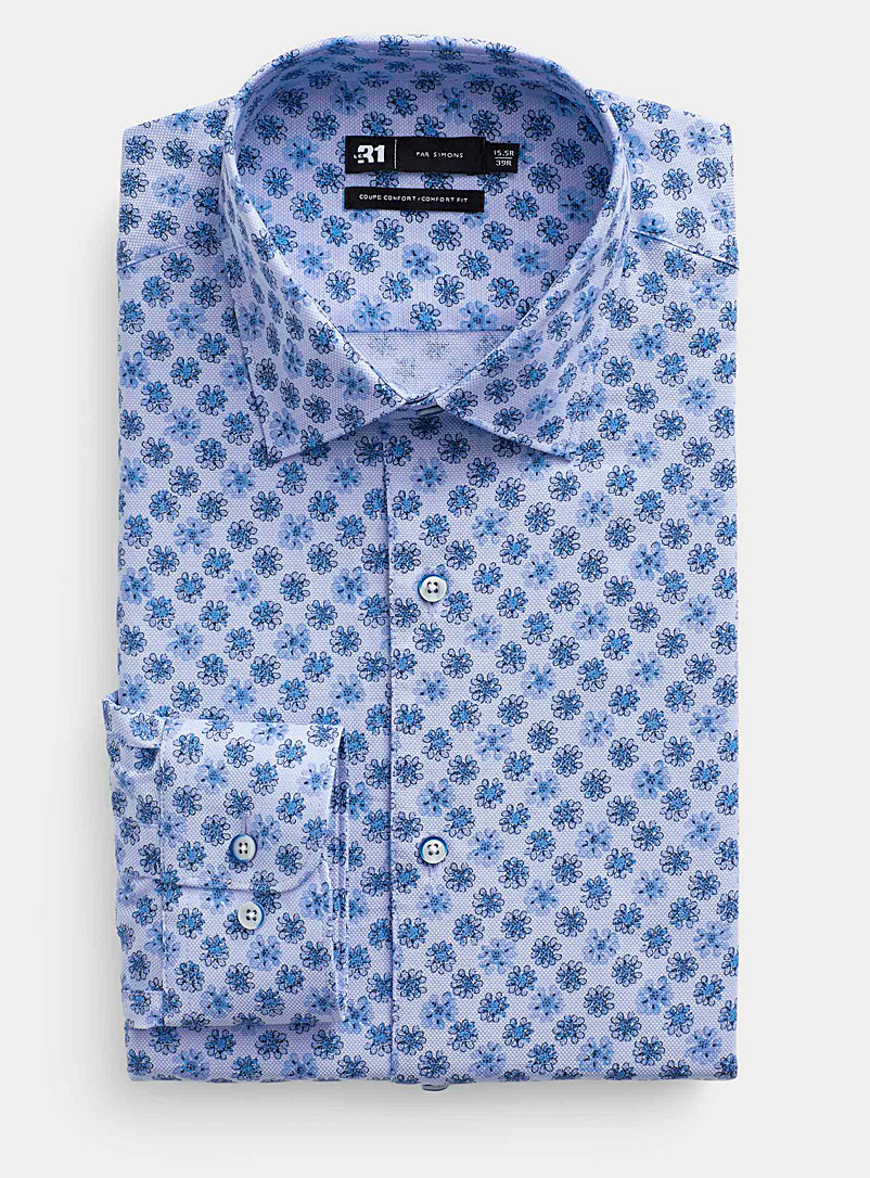 Le 31: La chemise texturée fleurs dessinées Coupe confort Bleu royal-saphir pour homme