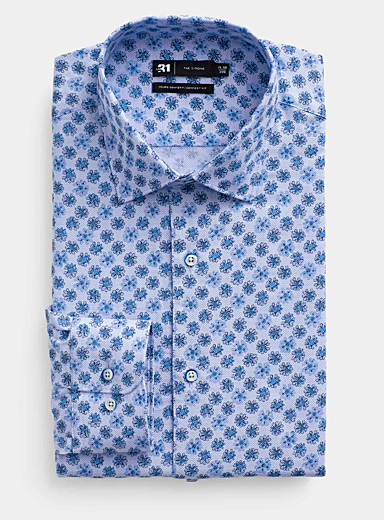 Le 31 Sapphire Blue Drawn floral textured shirt Comfort fit for men