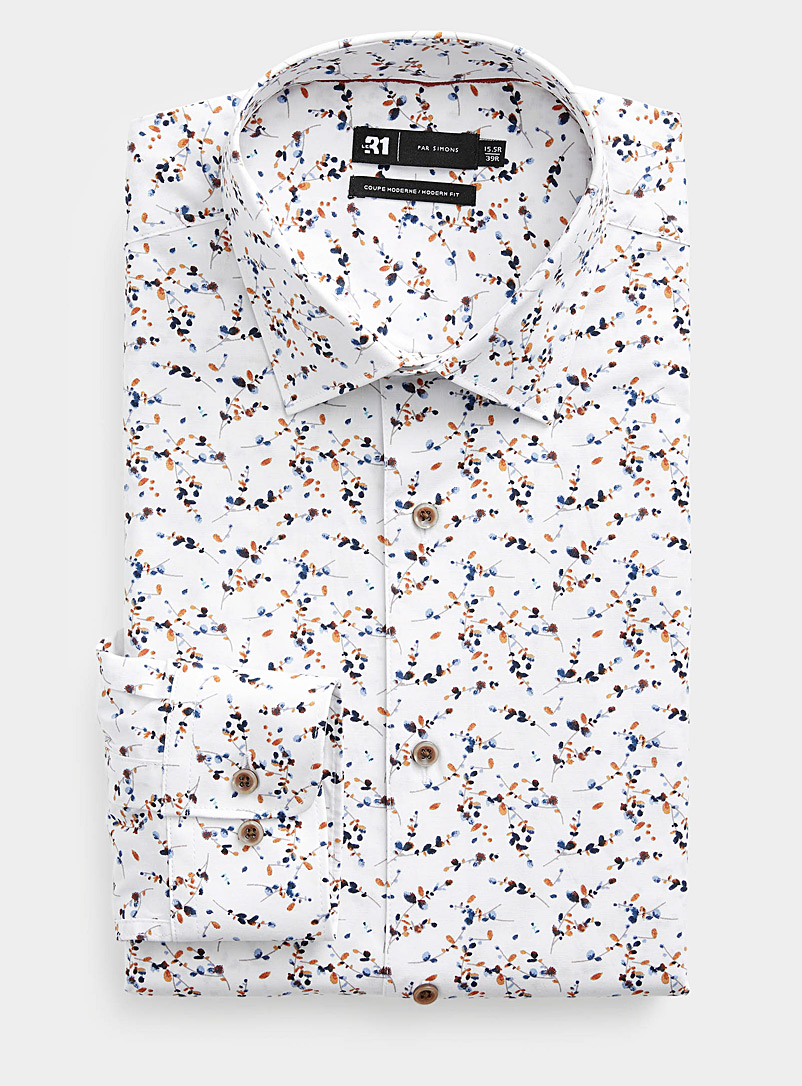 Le 31 Patterned White Colourful spray white shirt Modern fit for men