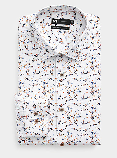 Androgynous White Geometric Short-Sleeve Shirt