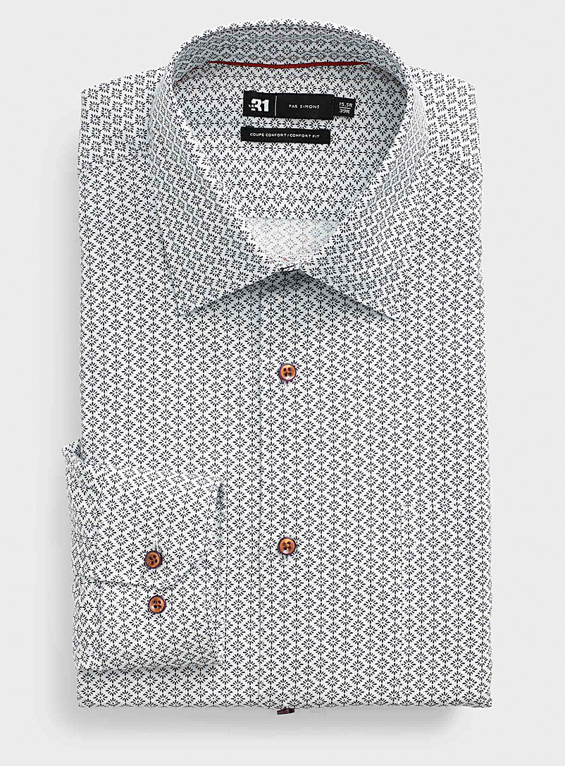 Le 31: La chemise texturée fleurs tracées Coupe confort Blanc à motifs pour homme