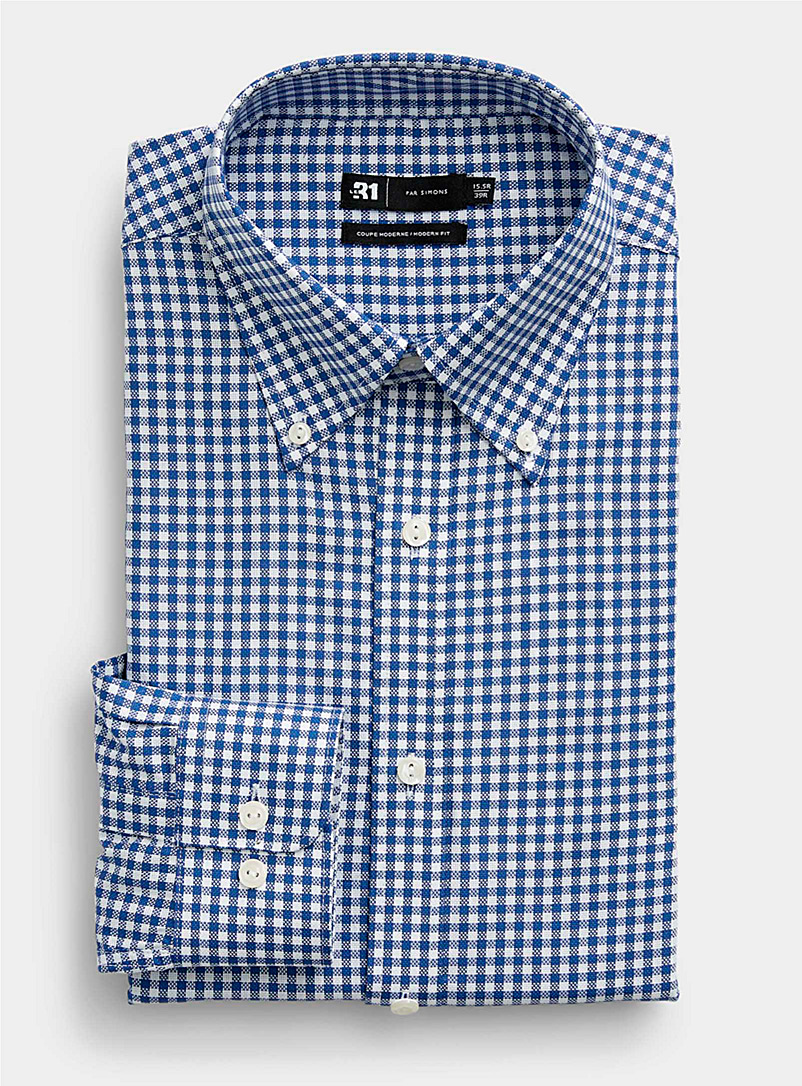 Le 31 Baby Blue Organic cotton gingham shirt Modern fit for men
