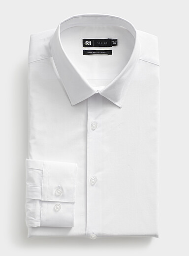Le 31: La chemise coton extensible <b>Coupe ajust&eacute;e</b> Blanc pour homme