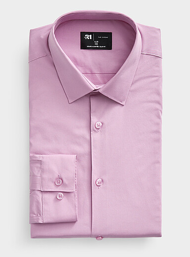 Le 31: La chemise coton extensible <b>Coupe ajust&eacute;e</b> Vieux rose pour homme