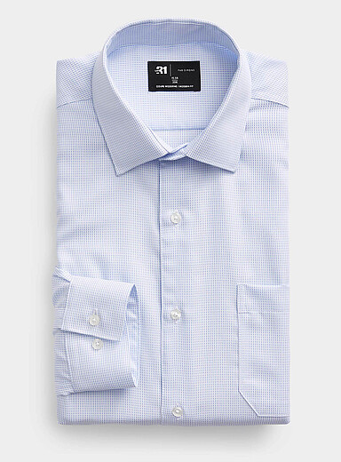 Wrinkle-free light blue jacquard check shirt <b>Modern fit</b>