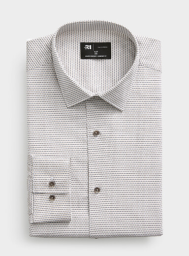 Le 31: La chemise jacquard carreaux optiques <b>Coupe confort</b> Ivoire - Beige cr&egrave;me pour homme