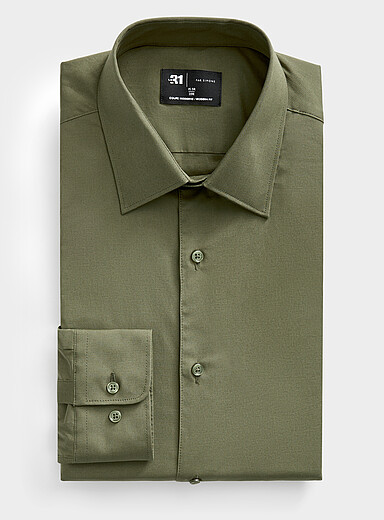 Le 31: La chemise extensible coton bio <b>Coupe moderne</b> Kaki - Sauge - Olive pour homme