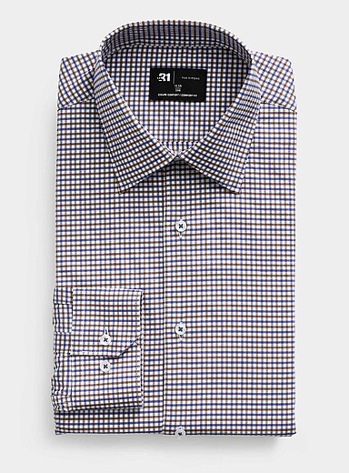 Blue and brown gingham shirt <b>Comfort fit</b>
