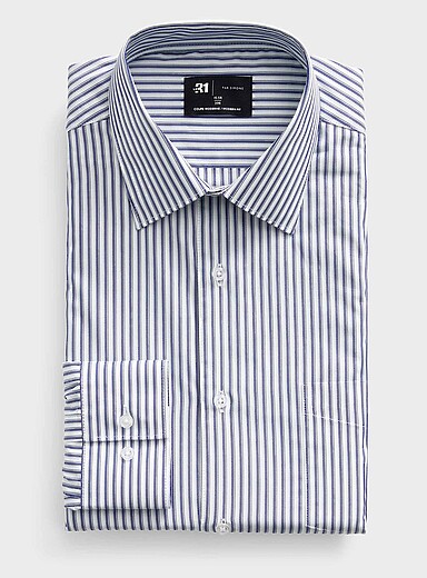 Le 31: La chemise rayures marine d&eacute;taill&eacute;es <b>Coupe moderne</b> Bleu marine - Bleu nuit pour homme
