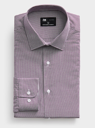 Purple mini-gingham shirt <b>Standard fit</b>
