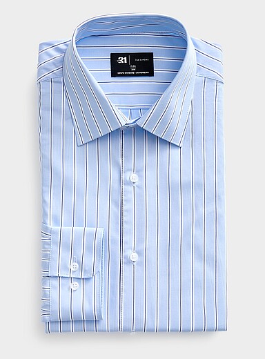 Le 31 Blue Pyjama-stripe shirt <b>Standard fit</b> for men