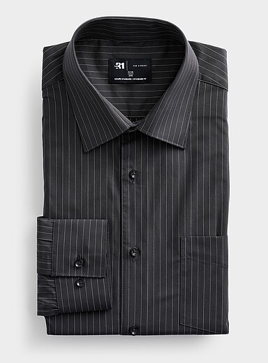 Le 31 Slate Grey Banker stripe charcoal shirt <b>Standard fit</b> for men