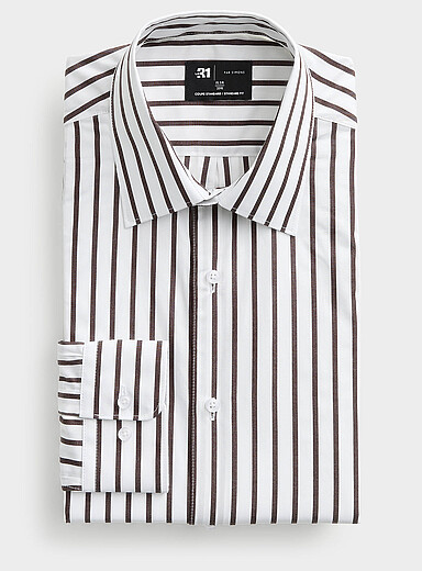 Le 31: La chemise rayures caf&eacute; <b>Coupe standard</b> Brun pour homme