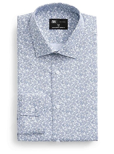 Le 31: La chemise Dobby fleurs bleues <b>Coupe confort</b> Bleu pour homme