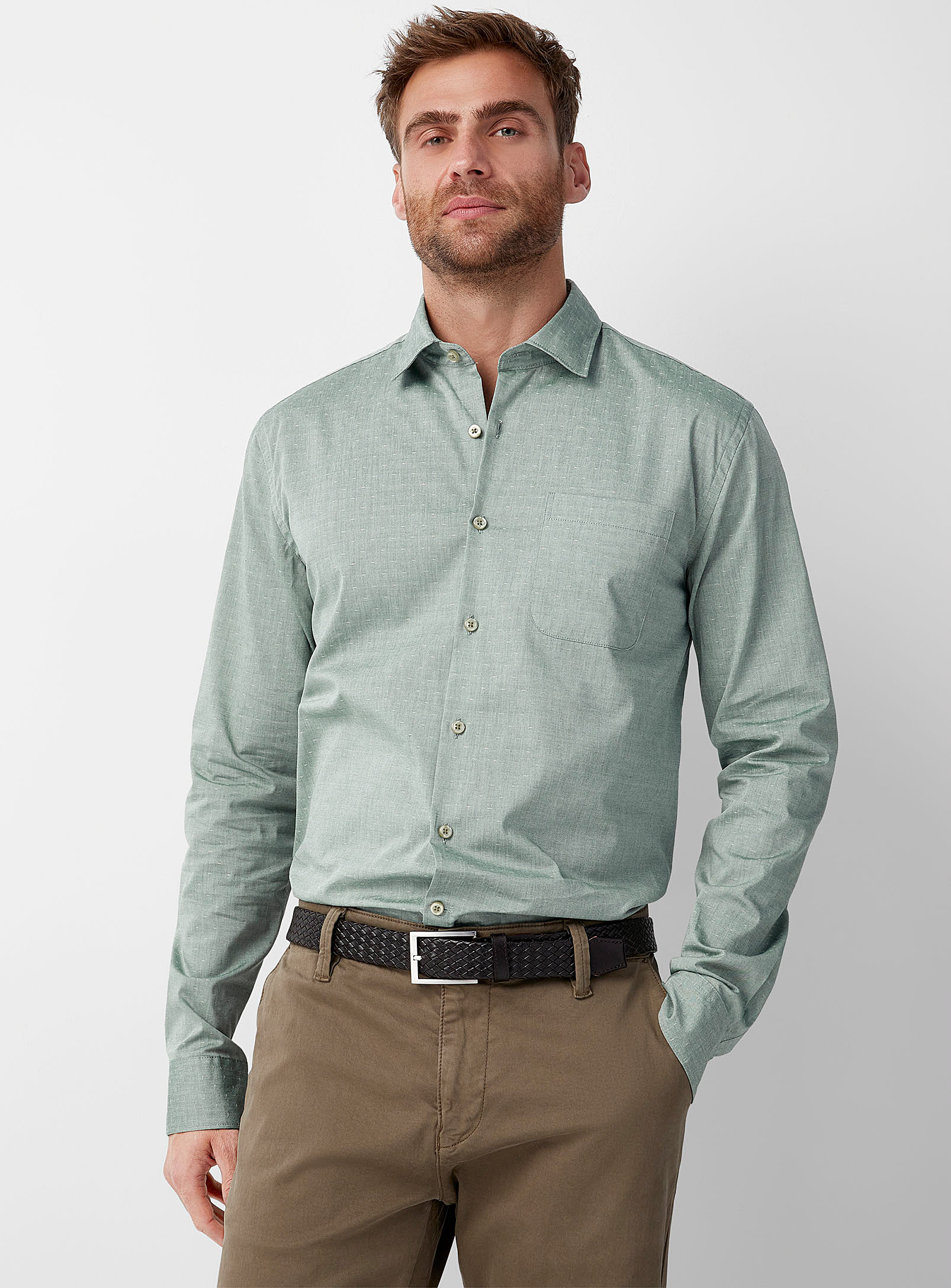 Le 31 Jacquard Dots Shirt Modern Fit In Bottle Green