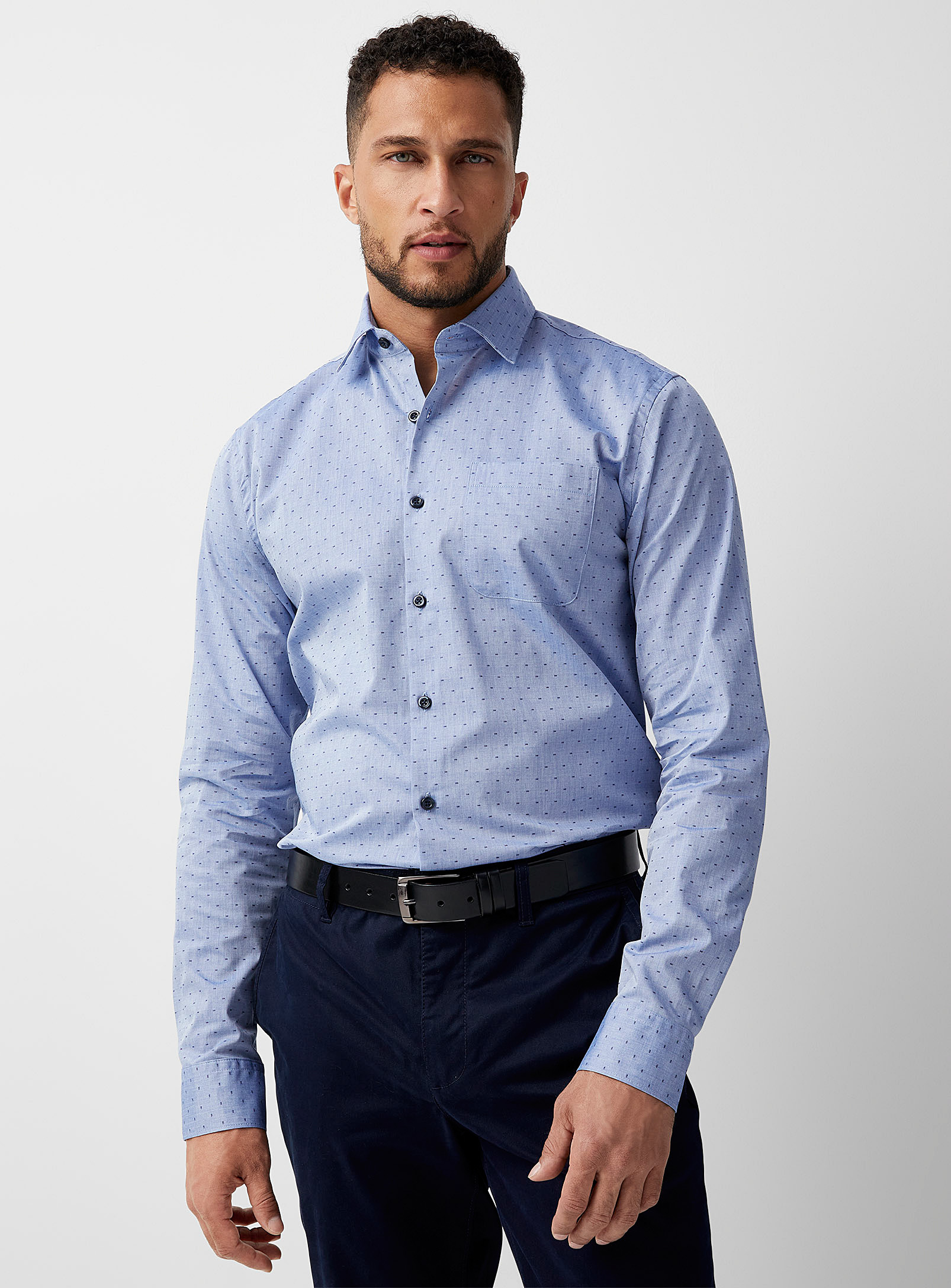 Le 31 Jacquard Dots Shirt Modern Fit In Blue