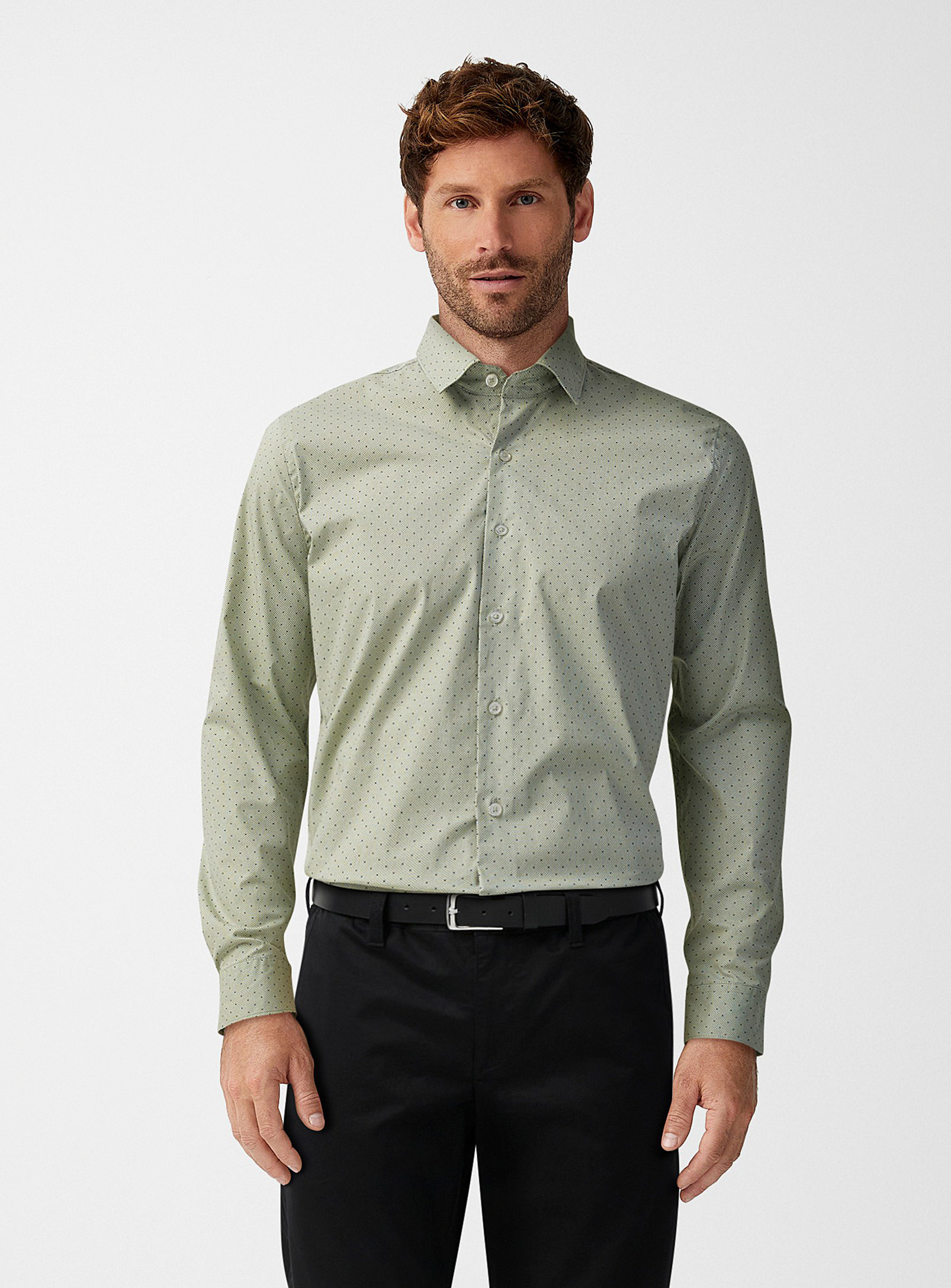 Le 31 Multi-dot Shirt Modern Fit In Mossy Green