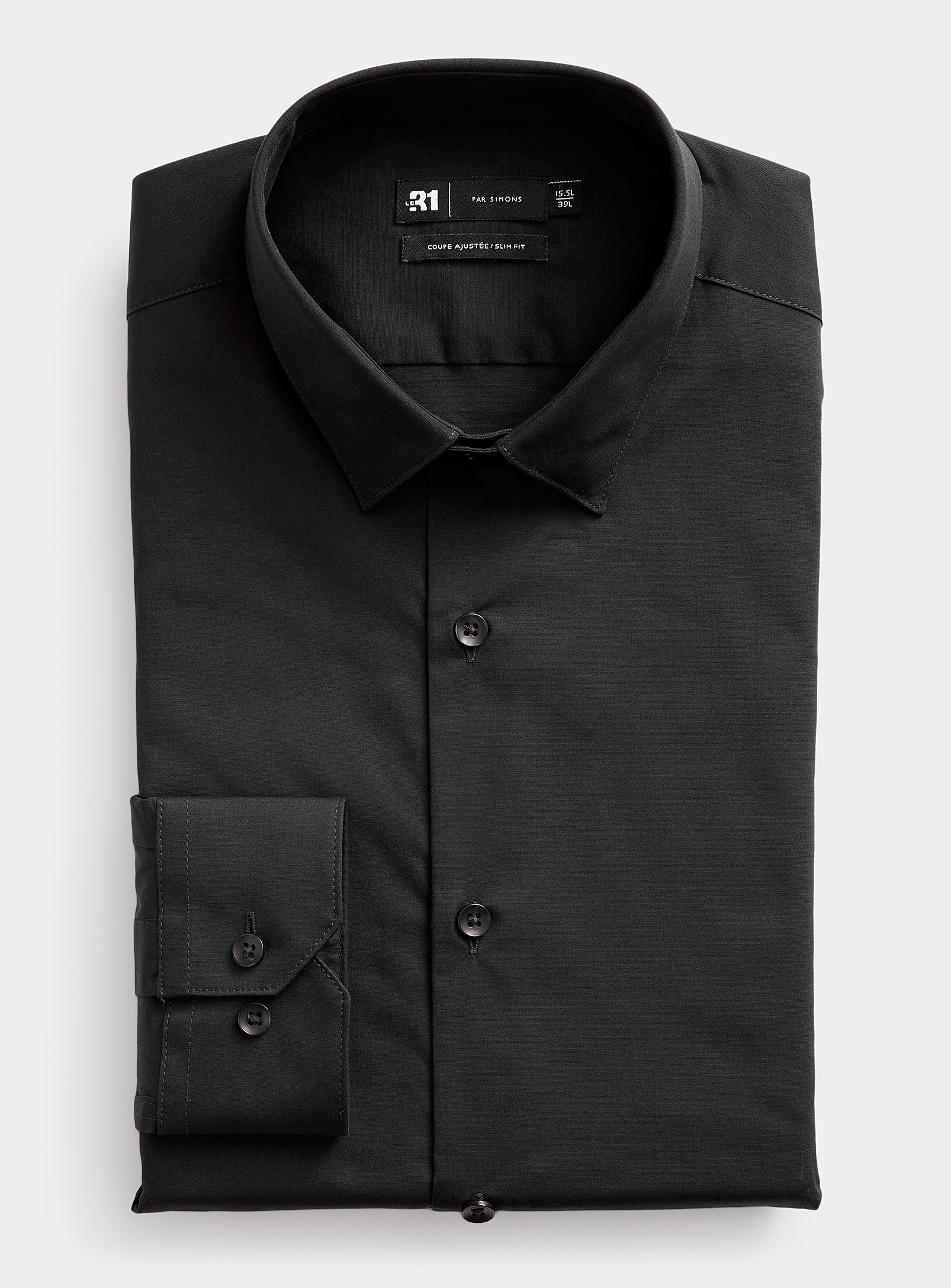 Le 31 Minimalist Stretch Shirt Slim Fit In Black