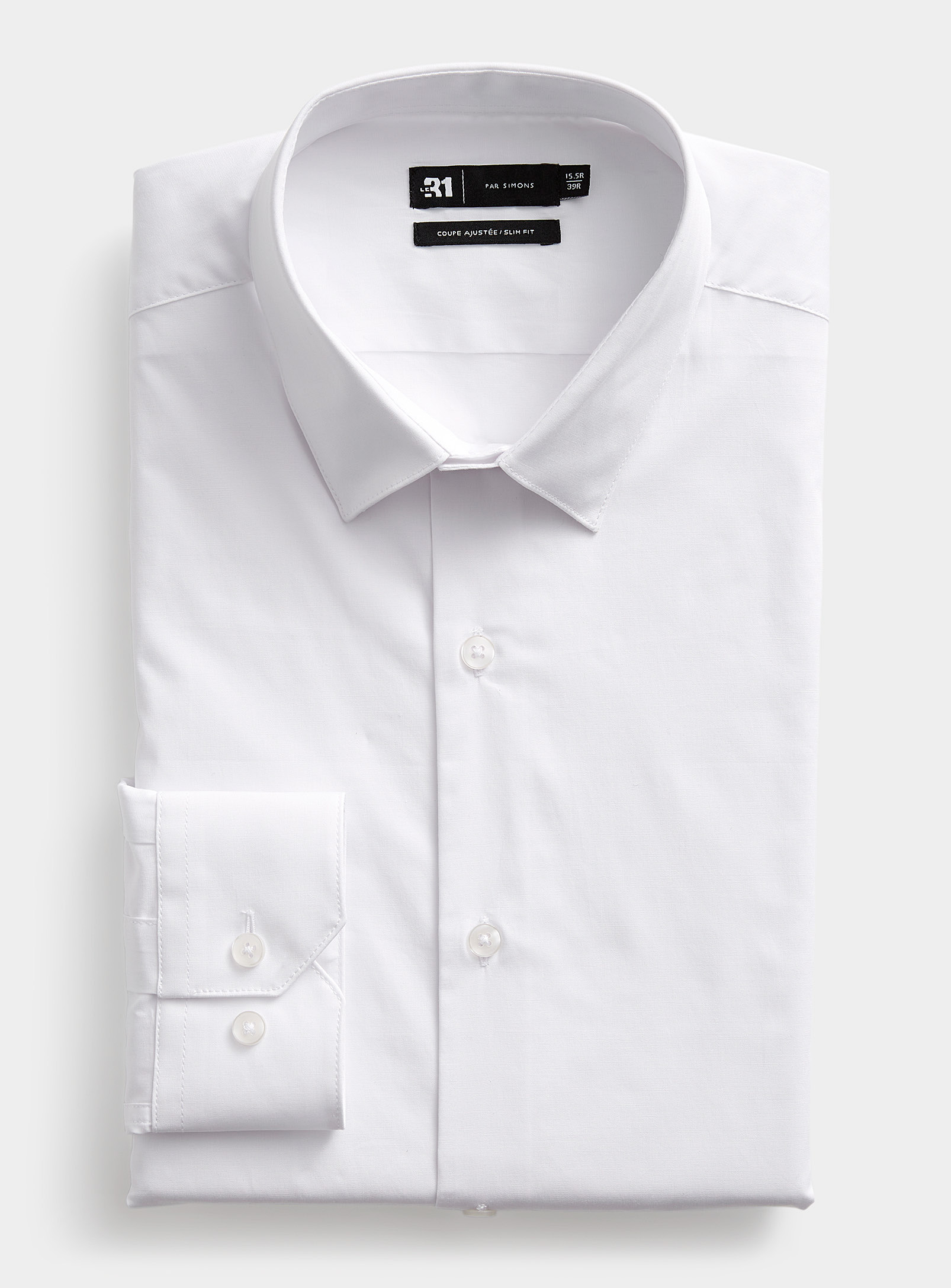 Le 31 Minimalist Stretch Shirt Slim Fit In White
