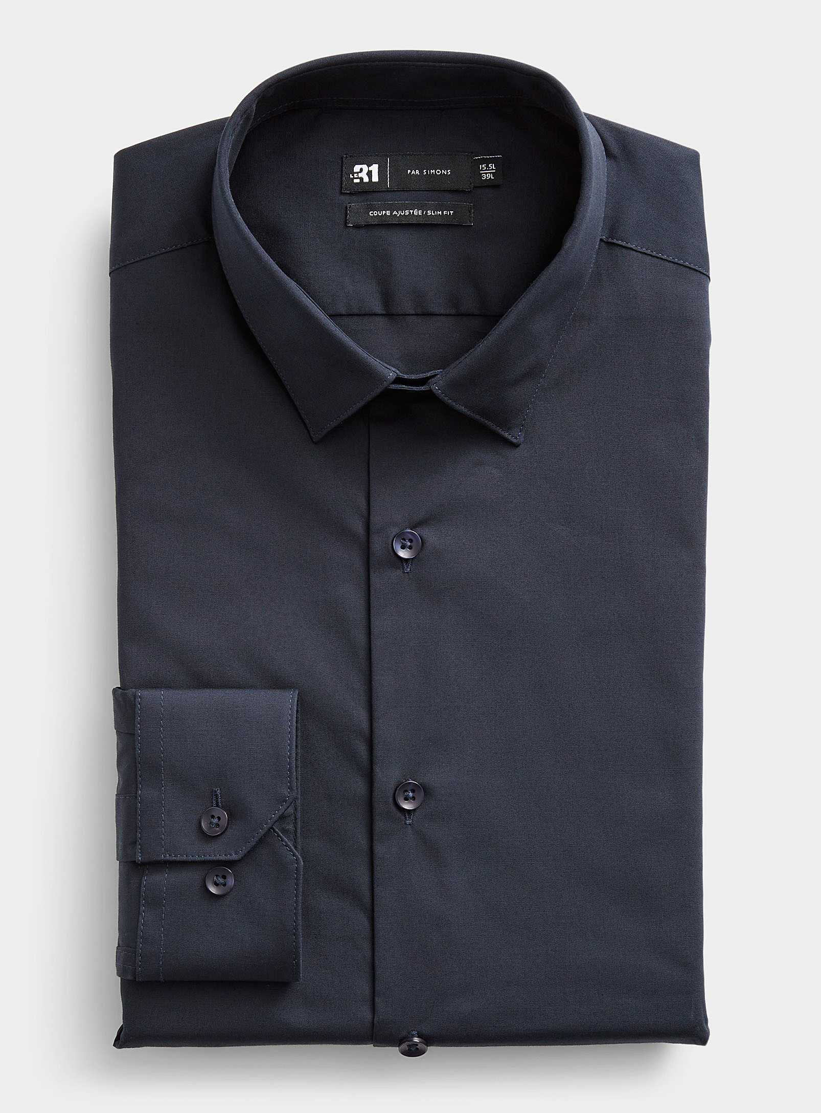 Le 31 Minimalist Stretch Shirt Slim Fit In Marine Blue