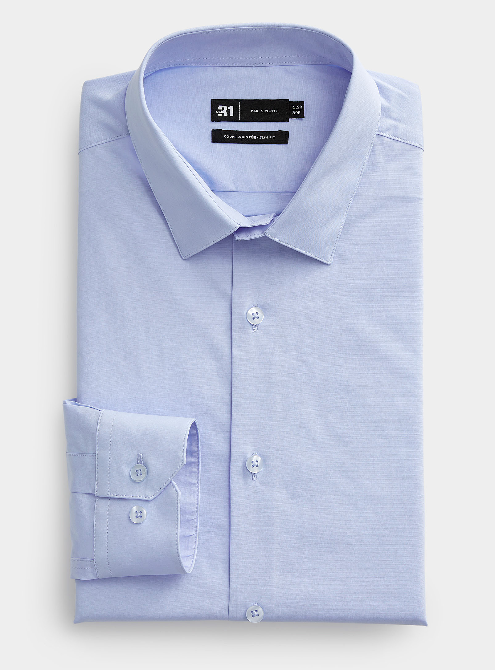 Le 31 Minimalist Stretch Shirt Slim Fit In Slate Blue