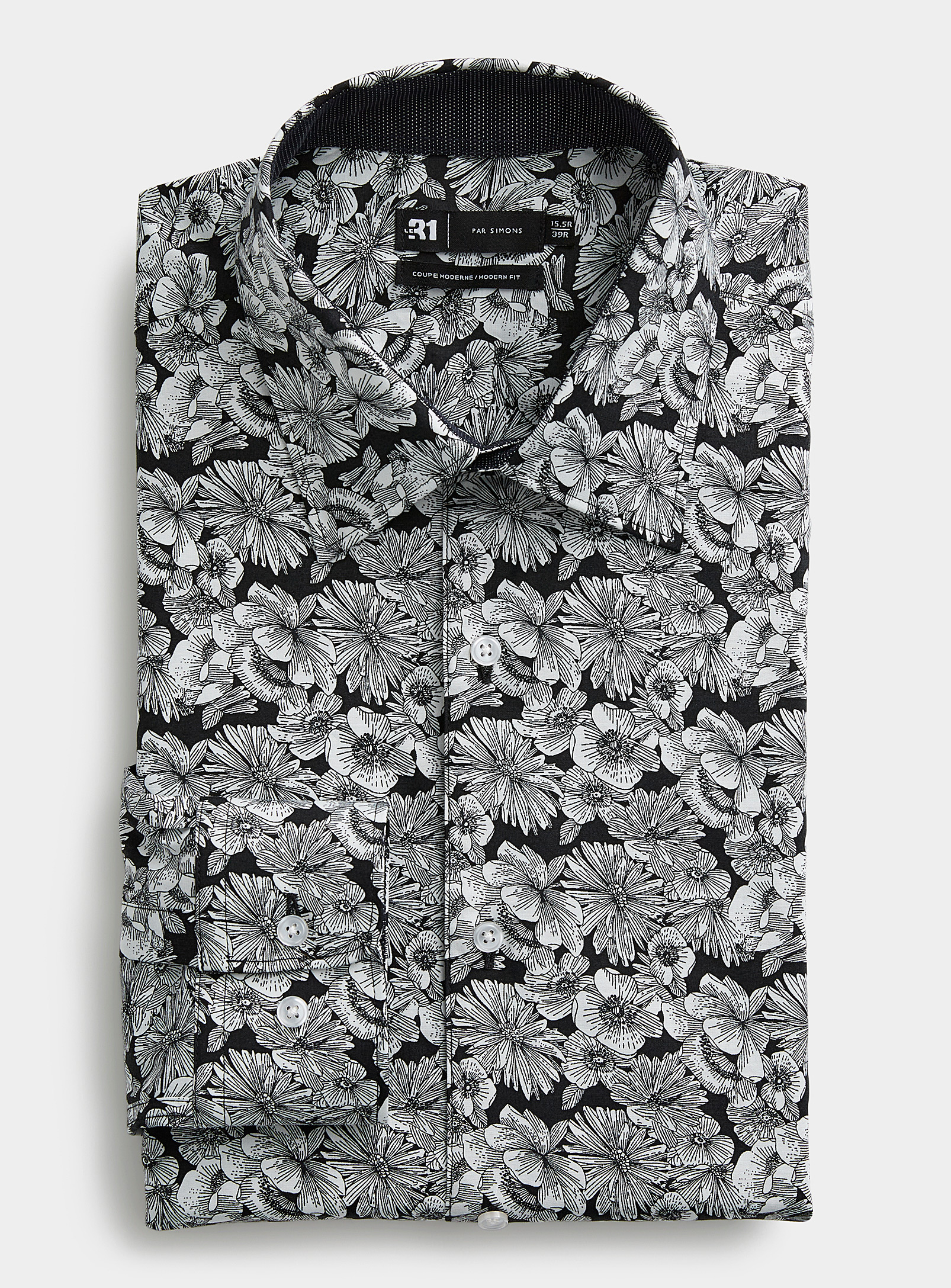 Le 31 - Men's Contrast-bouquet shirt Modern fit