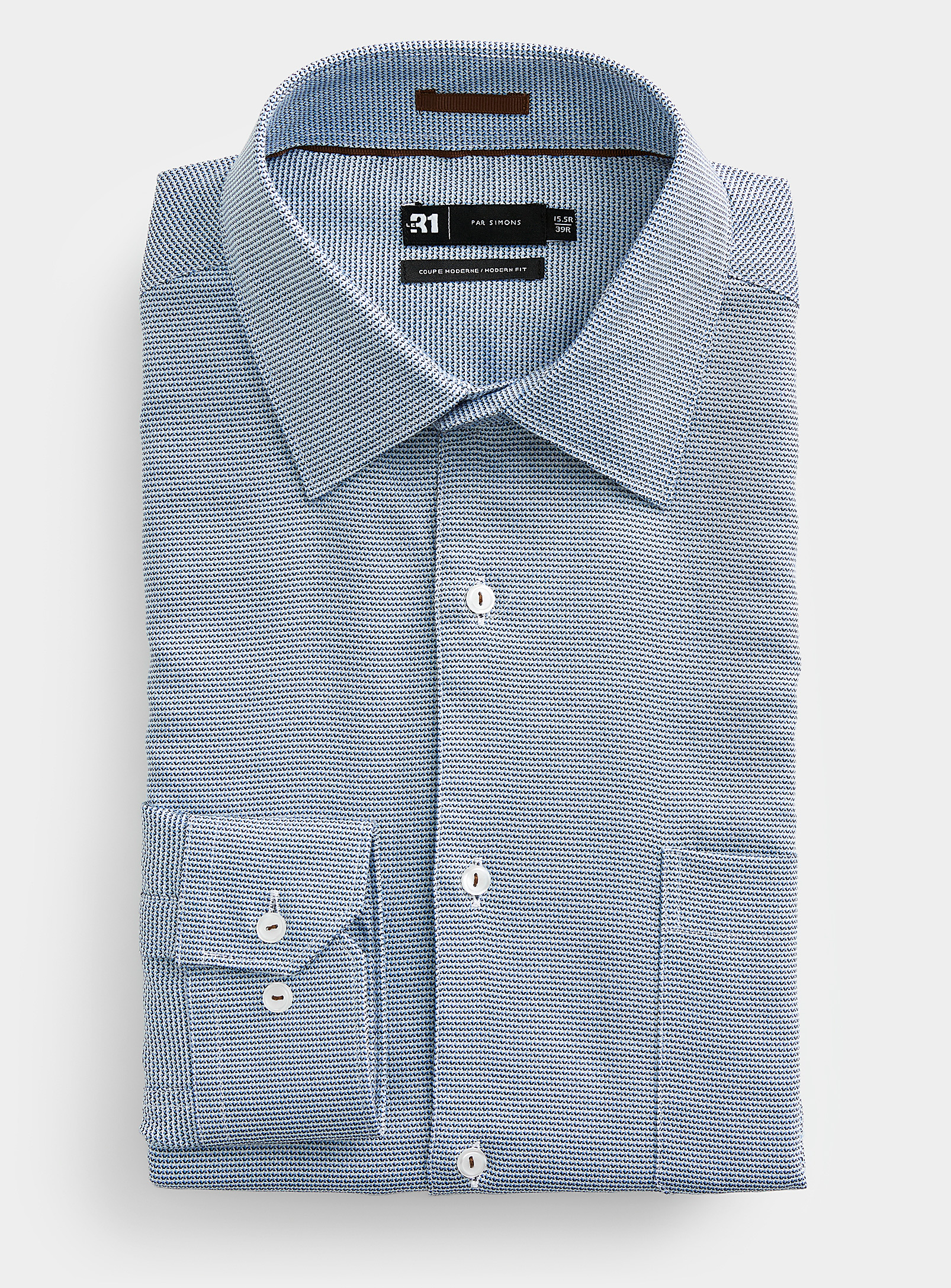 Le 31 - Men's Jacquard mini-mosaic blue shirt Modern fit