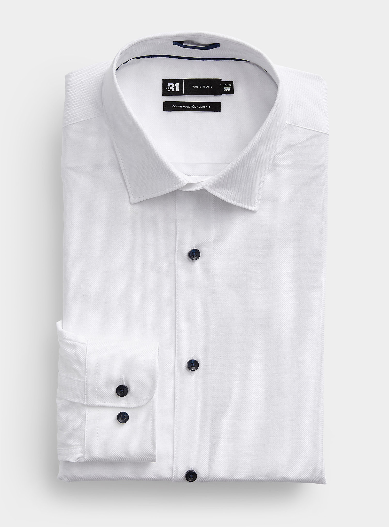 Le 31 Contrast-button Piqué White Shirt Slim Fit