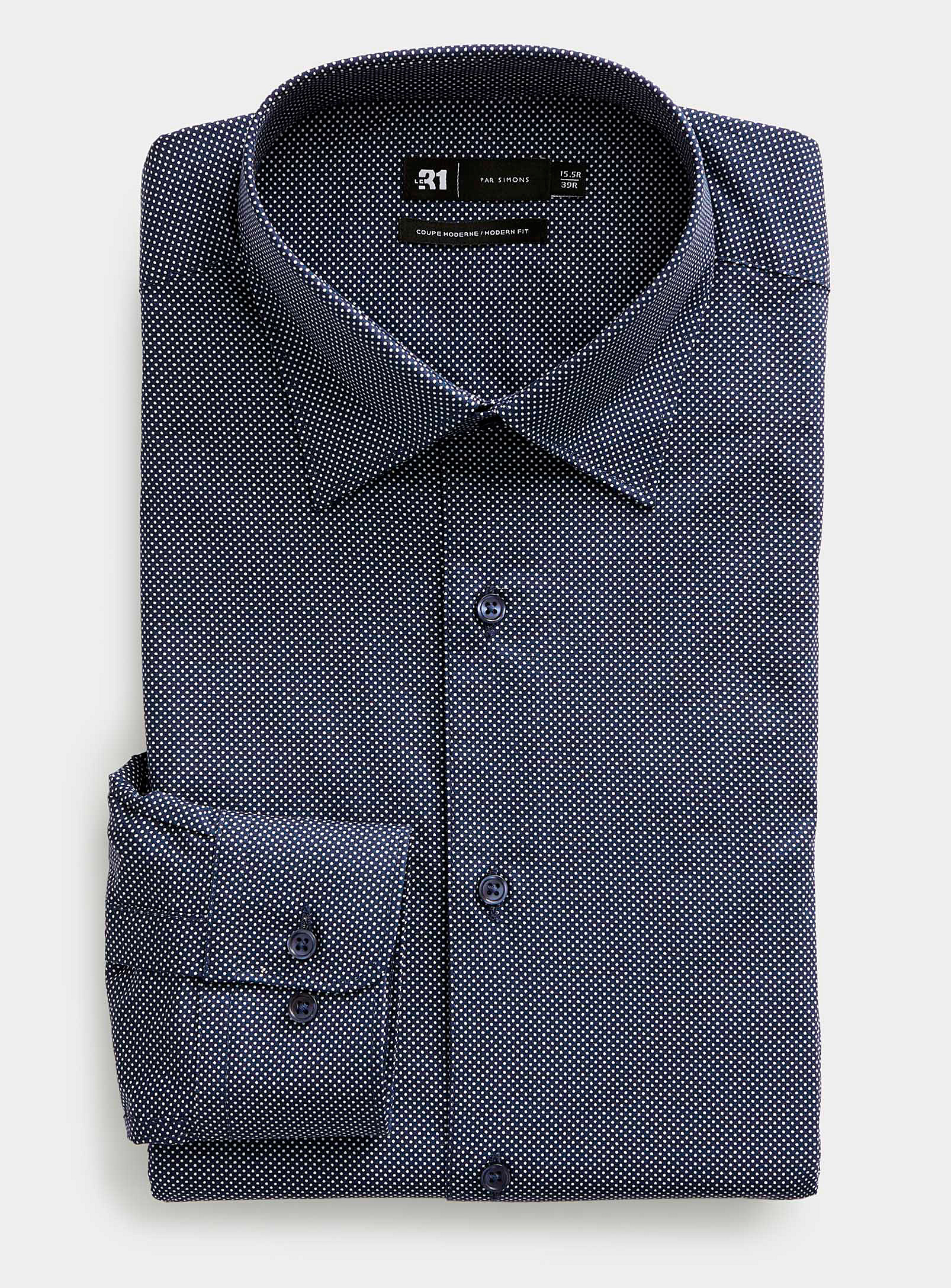 Le 31 - Men's White pin dot stretch shirt Modern fit