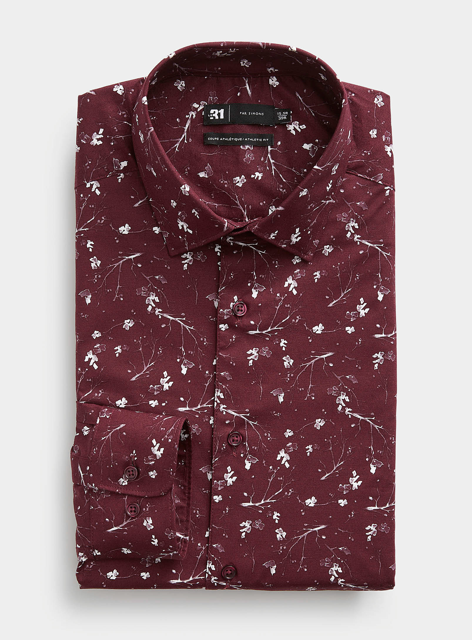 Le 31 Plant Silhouette Burgundy Shirt Athletic Fit In Ruby Red